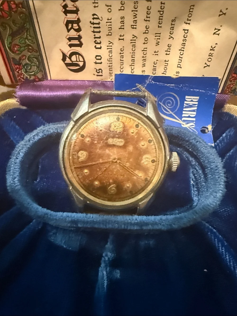 Vintage Benrus 3 Star SS Case Self Winding Watch 1950s